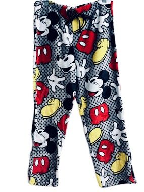 Disney Gray Fleece Mickey Mouse Pajama Pants with Red & Yellow Accents L 12-14